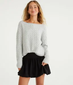 Cable Cropped Boat-Neck Sweater