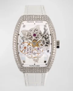 Butterfly Diamond Skeleton Watch, White Strap