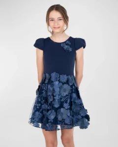 Girl's Reese Floral Overlay Dress, Size 7-16